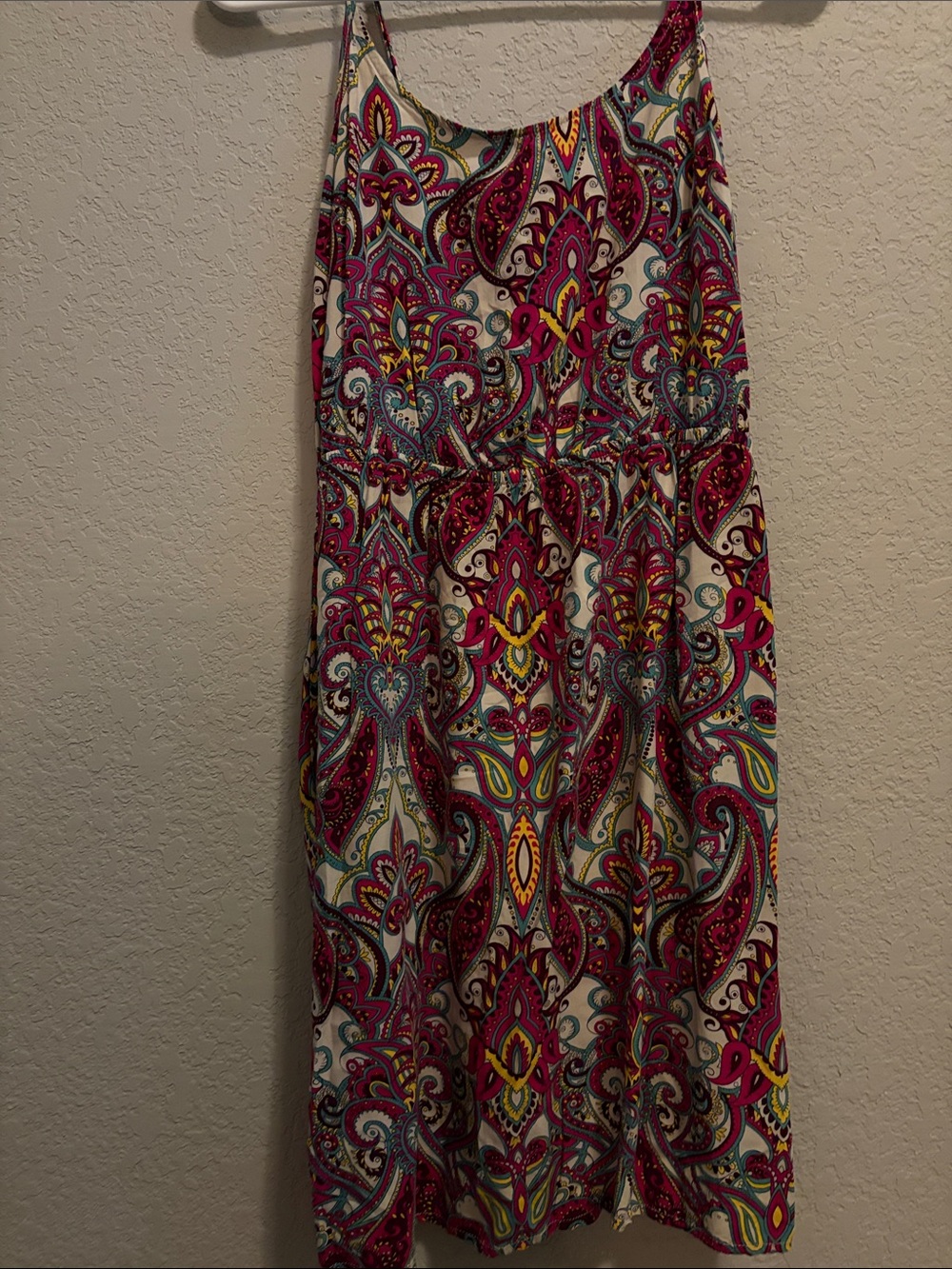 Old Navy White Paisley-Print Mini Dress with Pink and Yellow Accents
